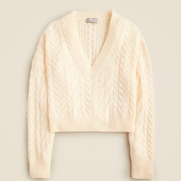 J. Crew Cashmere cropped cable-knit V-neck sweater Size Large - Picture 3 of 8